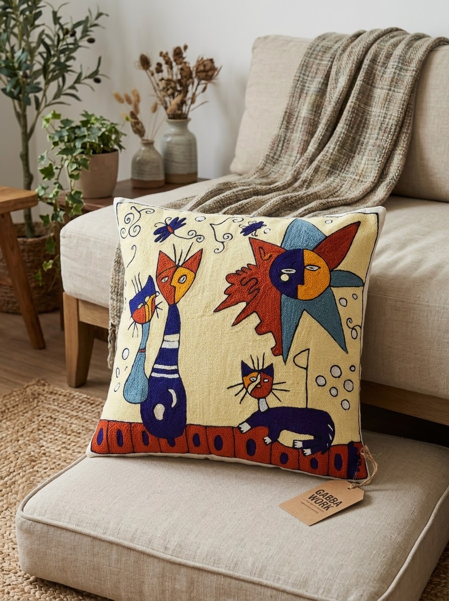 Cat cushion covers, yellow cats on a sofa