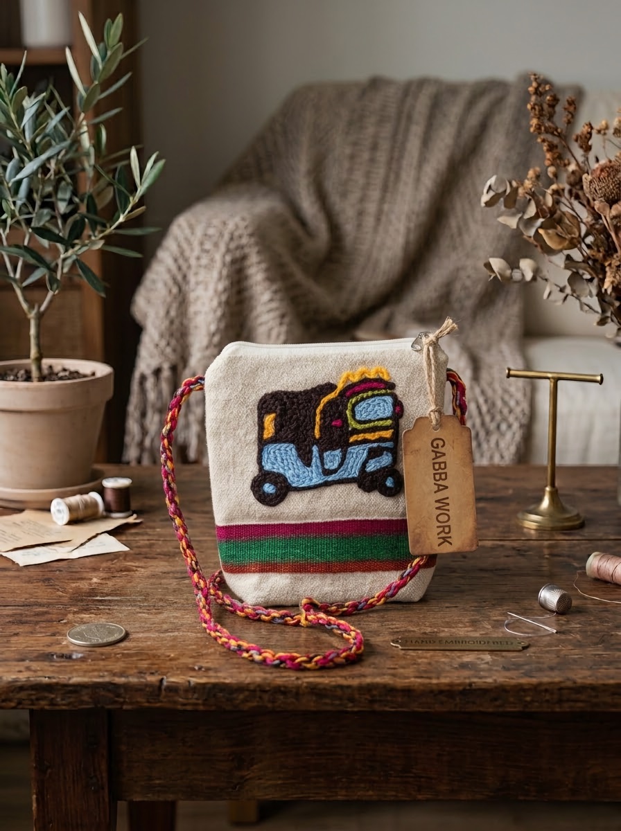 Dori pouch, rickshaw with a multicolour cord