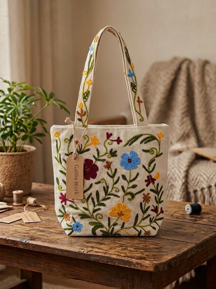Khaddi bag, multicolour on white