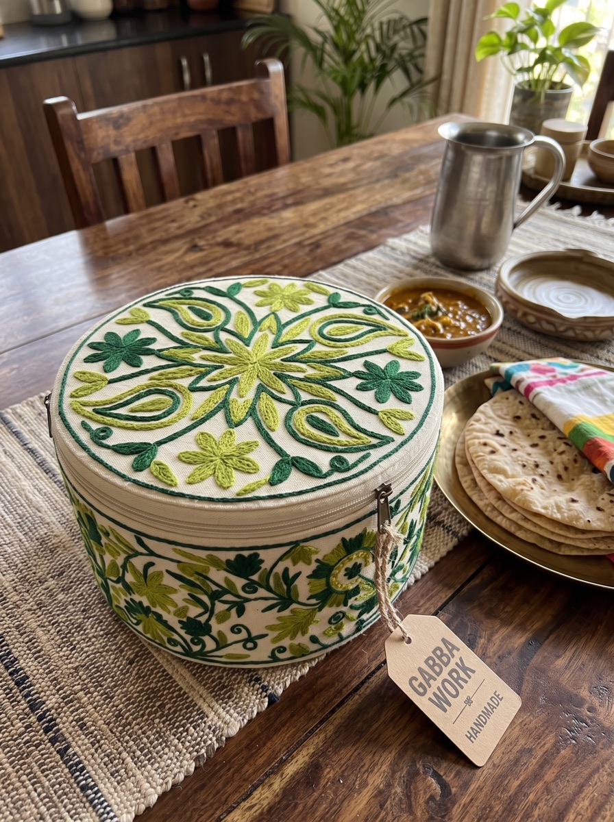 Roti holder (hot pot), green paisley