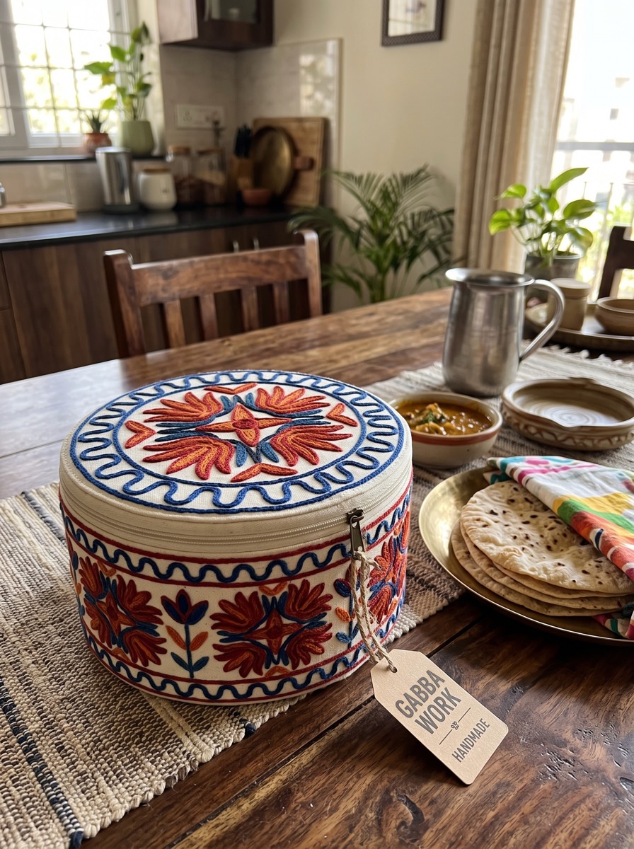 Roti holder (hot pot), red and blue mandala