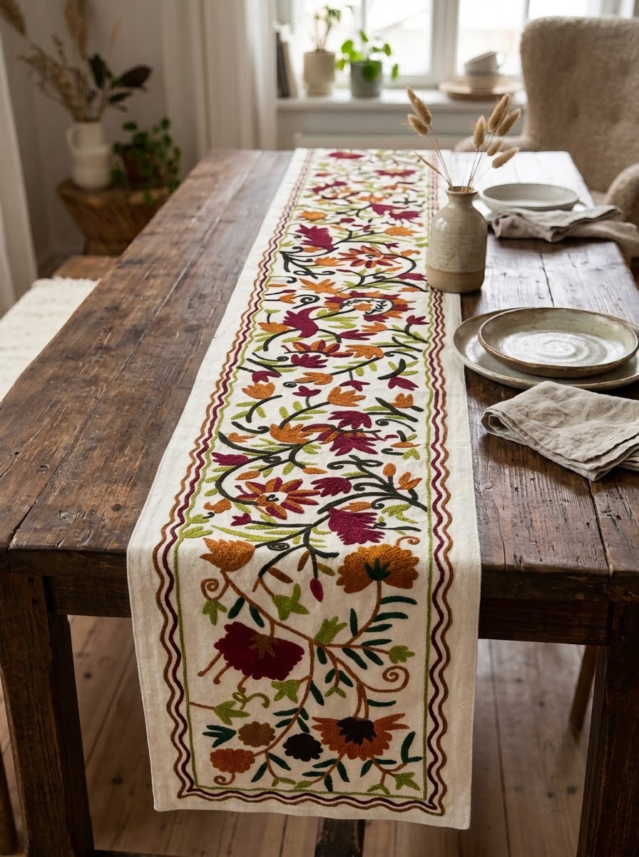 Table runner, maroon border