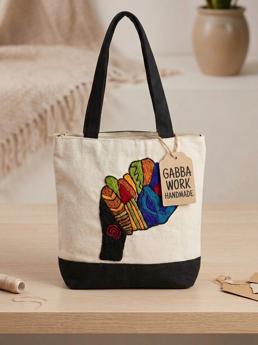 Embroidered tote bag, abstract figure