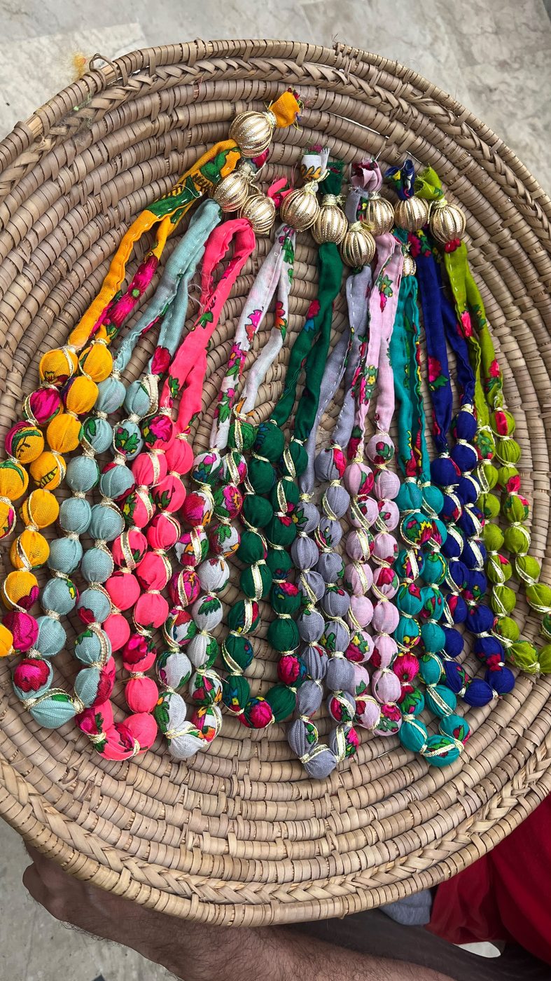Fabric bead string necklace